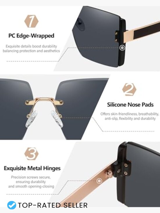 Oversized Square Rimless Sunglasses UV400 Protection Trendy Frameless Shades